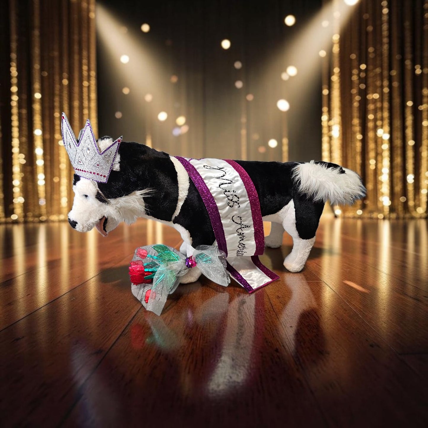 Miss America Pet crown, flowers and sash, dog pageant queen