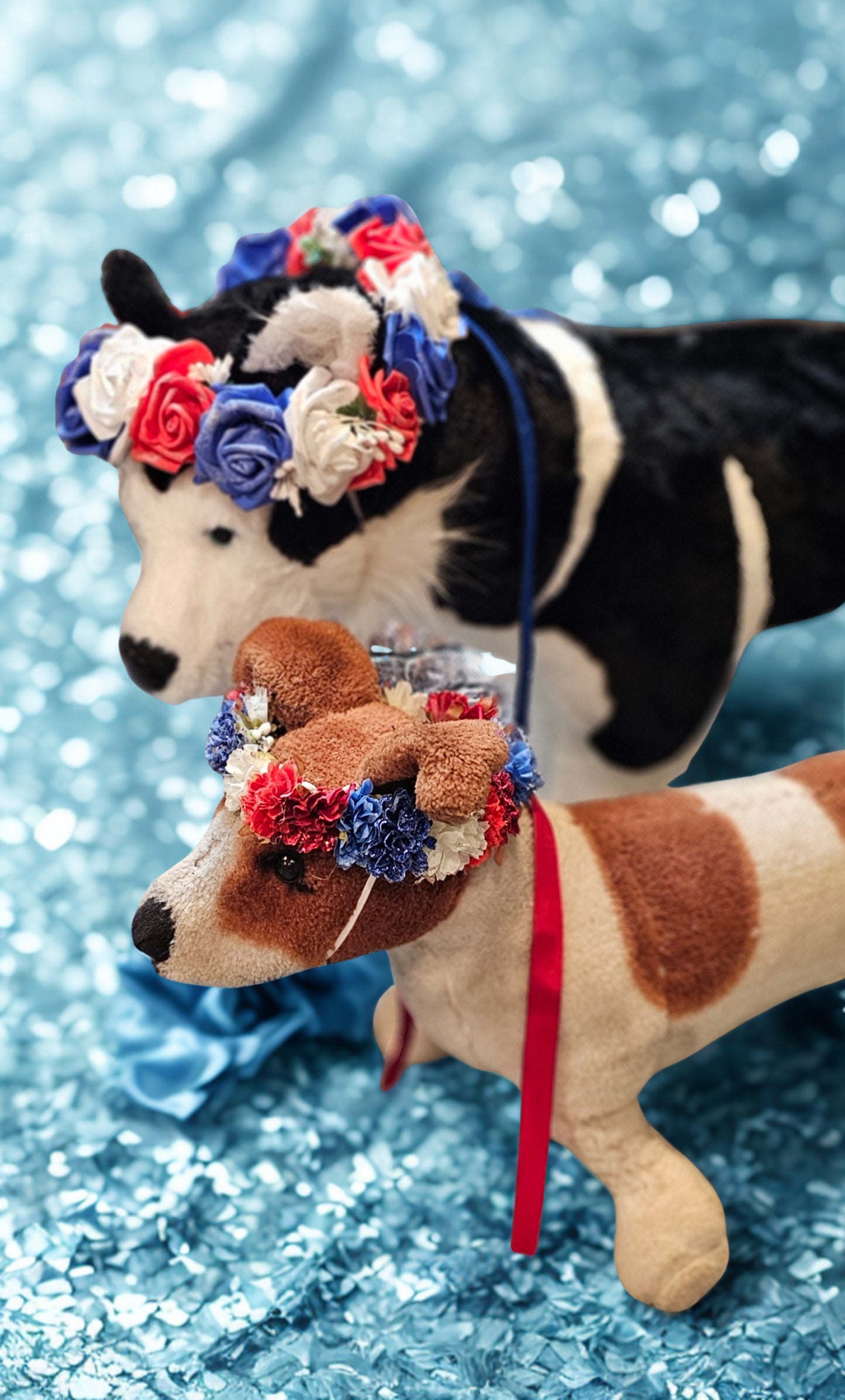 Flower crown for pets, pet flower chaplets, flower head wreath for pets, patriotic flower crown pets
