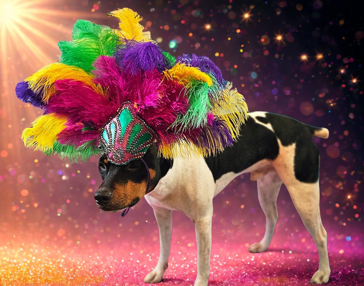 Mardi Gras pet feather showgirl headress, carnival feather pet headress