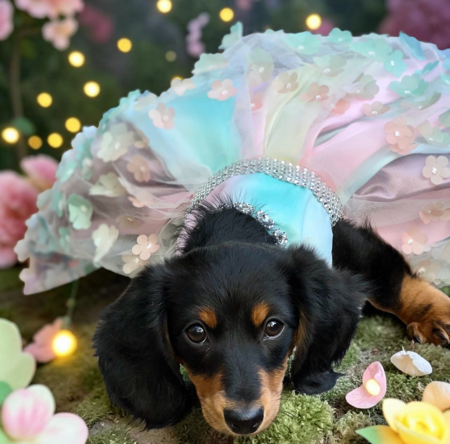 Flower pet dress, flower dog dress, flower cat dress, pastel pet dress, special occasion pet dress, couture pet dress, 3D flower pet dress