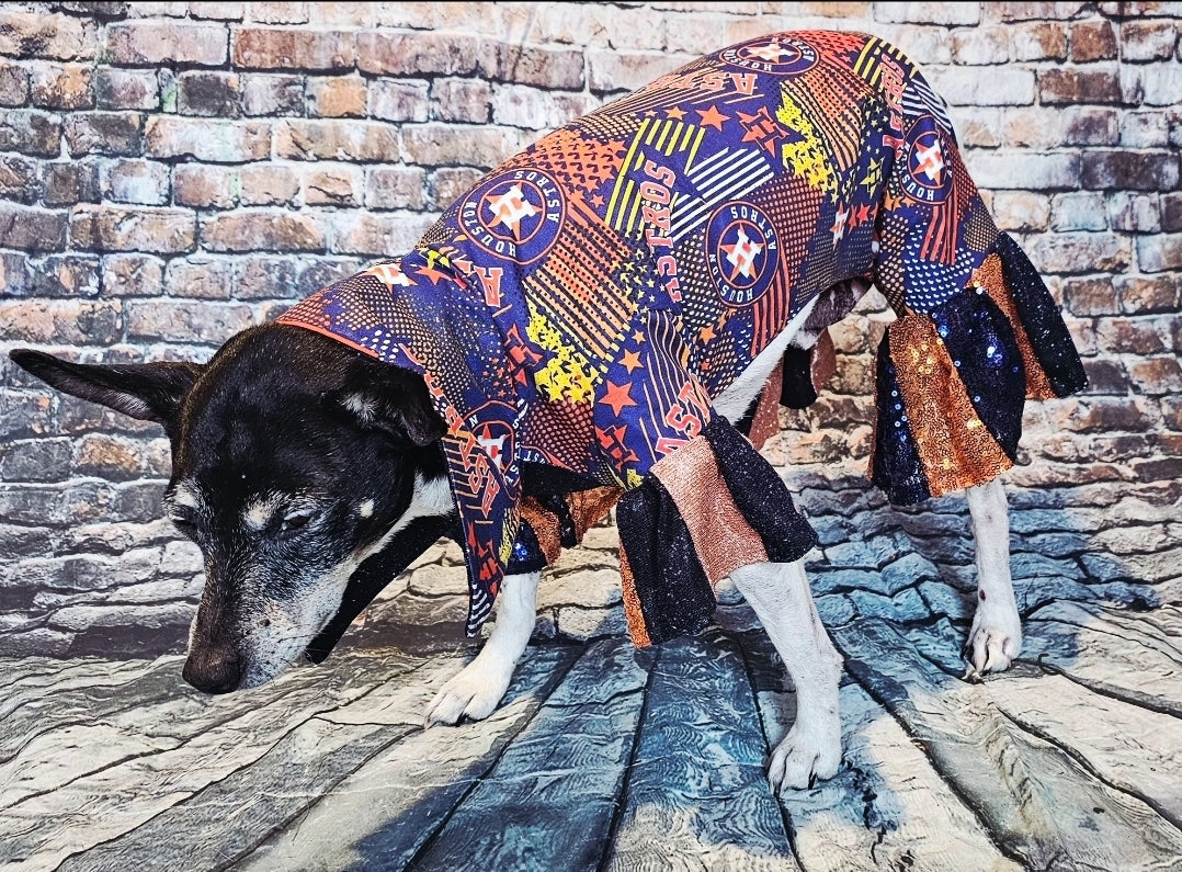 Houston Astros pet suit, Astros sequin dog suit, Astros cat suit