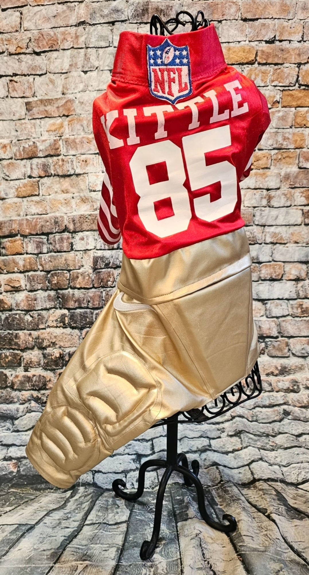George Kittle pet costume, 49ers pet costume, football uniform pet costume