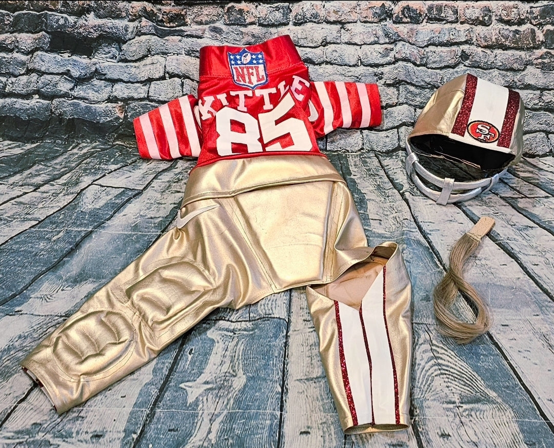 George Kittle pet costume, 49ers pet costume, football uniform pet costume