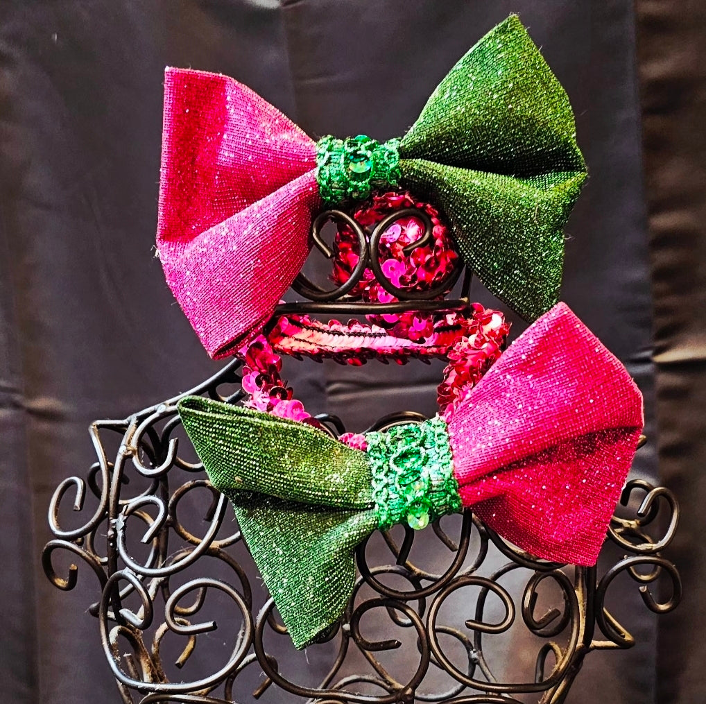 Wicked Pet Bow, green and pink pet bow, glitter wicked pet bow
