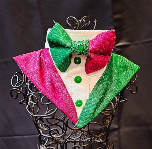 Wicked Pet Bandanna Tux, Wicked pet tux bandanna, green and pink pet bandanna