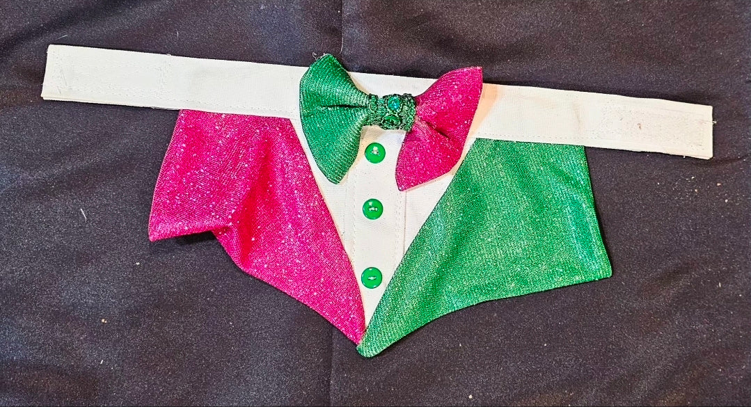 Wicked Pet Bandanna Tux, Wicked pet tux bandanna, green and pink pet bandanna