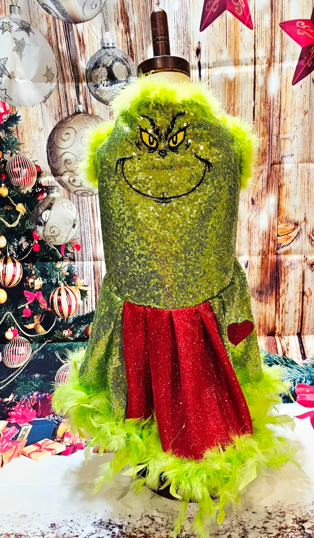Grinch pet dress, glitter grinch pet dress, sequin glitter dog dress, grinch cat dress