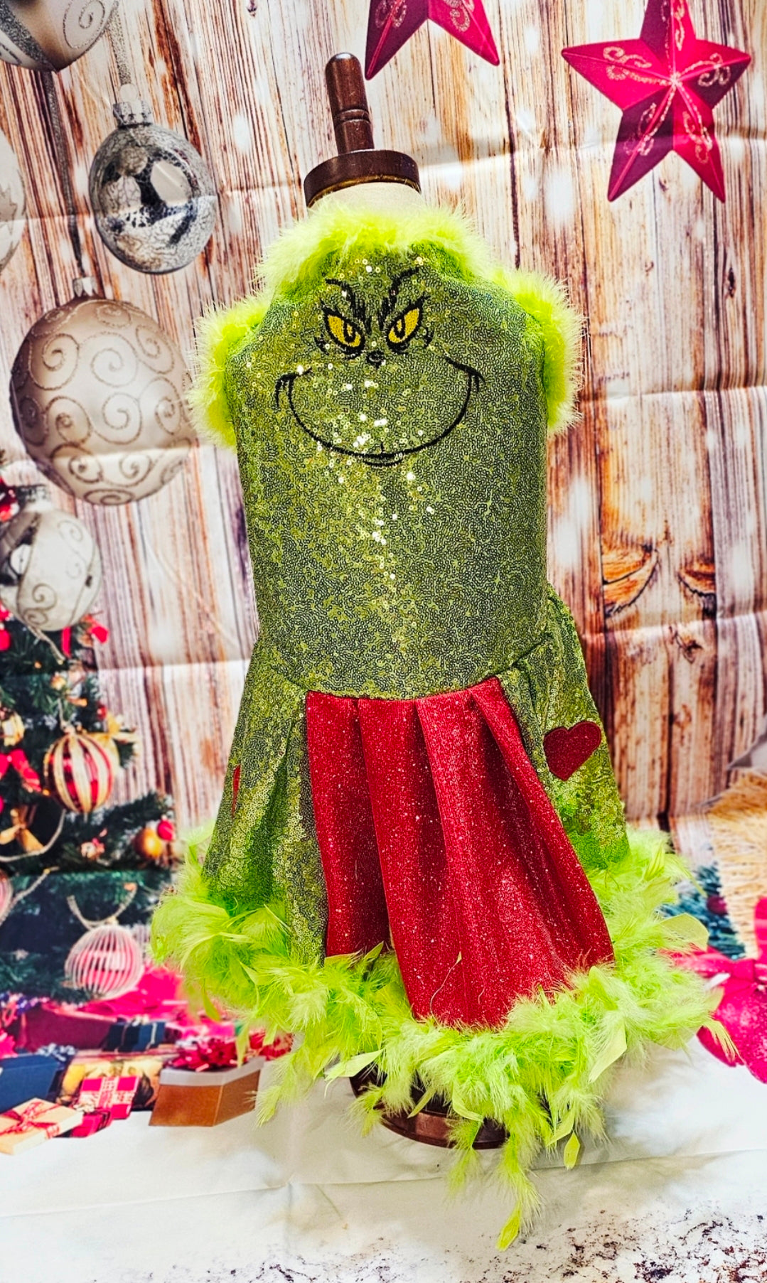 Grinch pet dress, glitter grinch pet dress, sequin glitter dog dress, grinch cat dress