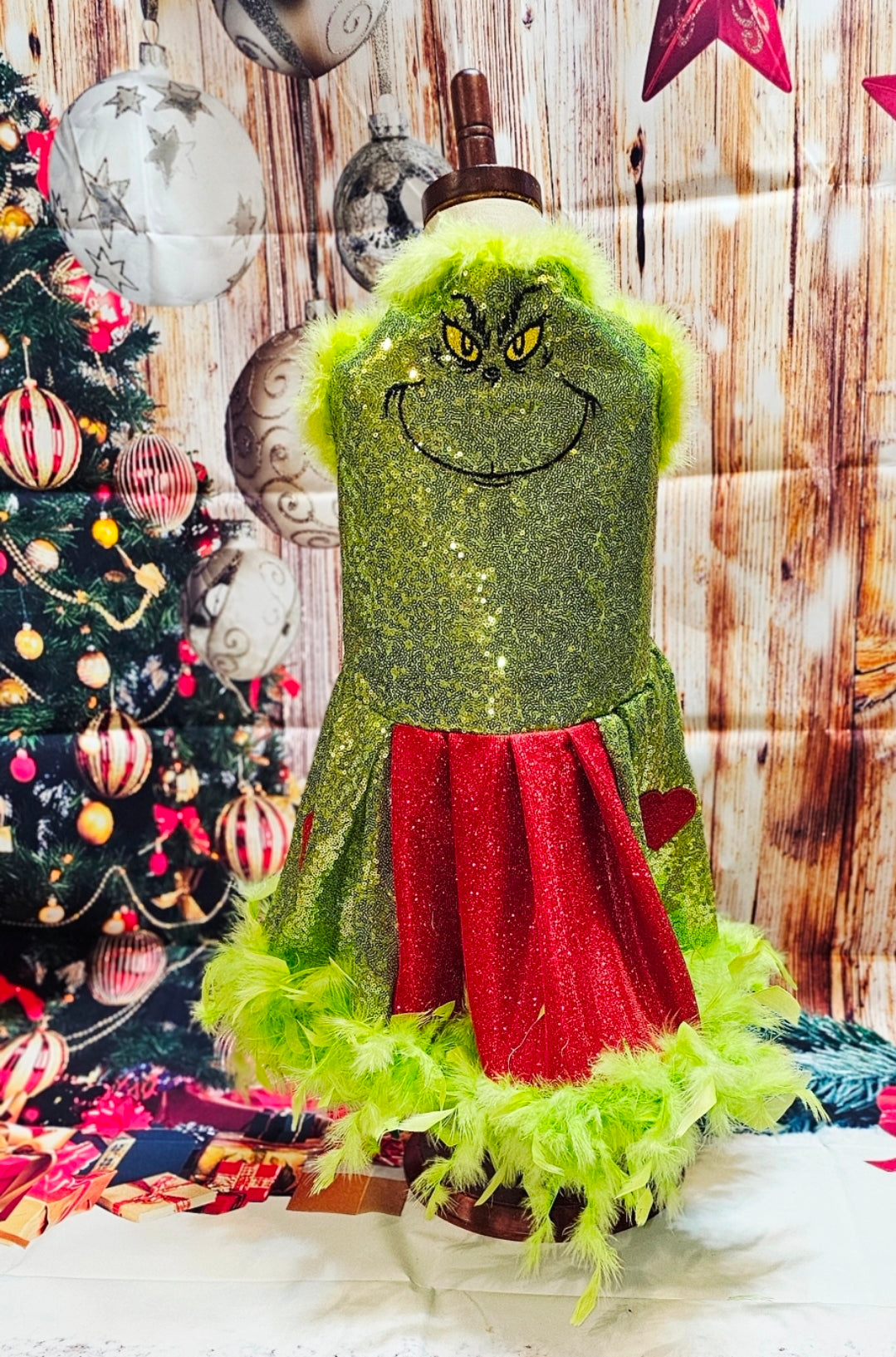 Grinch pet dress, glitter grinch pet dress, sequin glitter dog dress, grinch cat dress