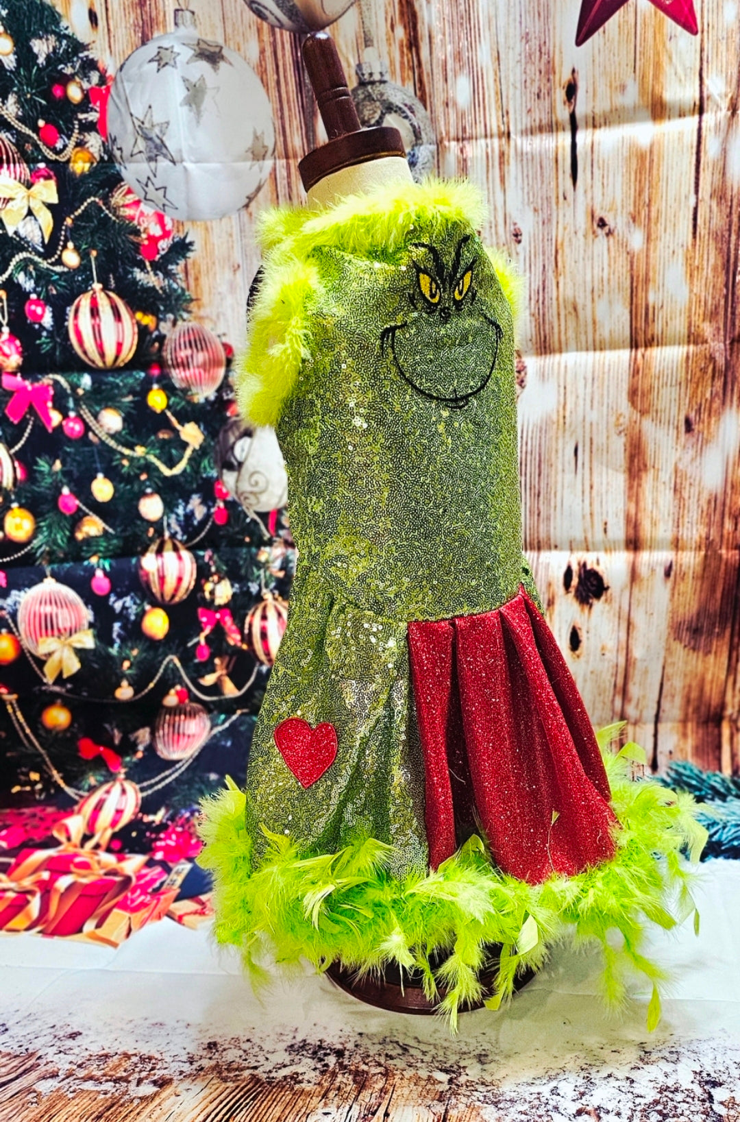 Grinch pet dress, glitter grinch pet dress, sequin glitter dog dress, grinch cat dress