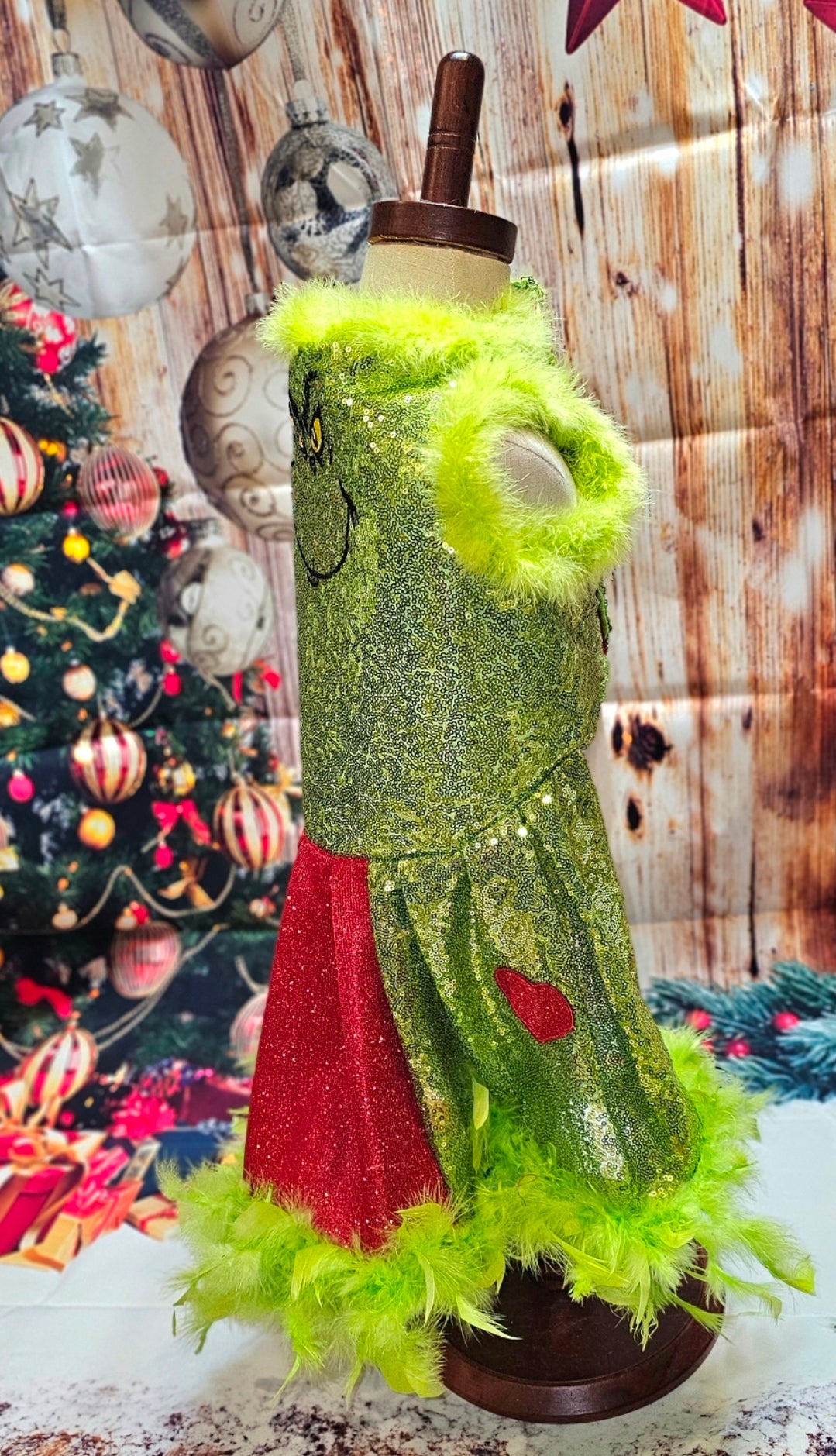 Grinch pet dress, glitter grinch pet dress, sequin glitter dog dress, grinch cat dress