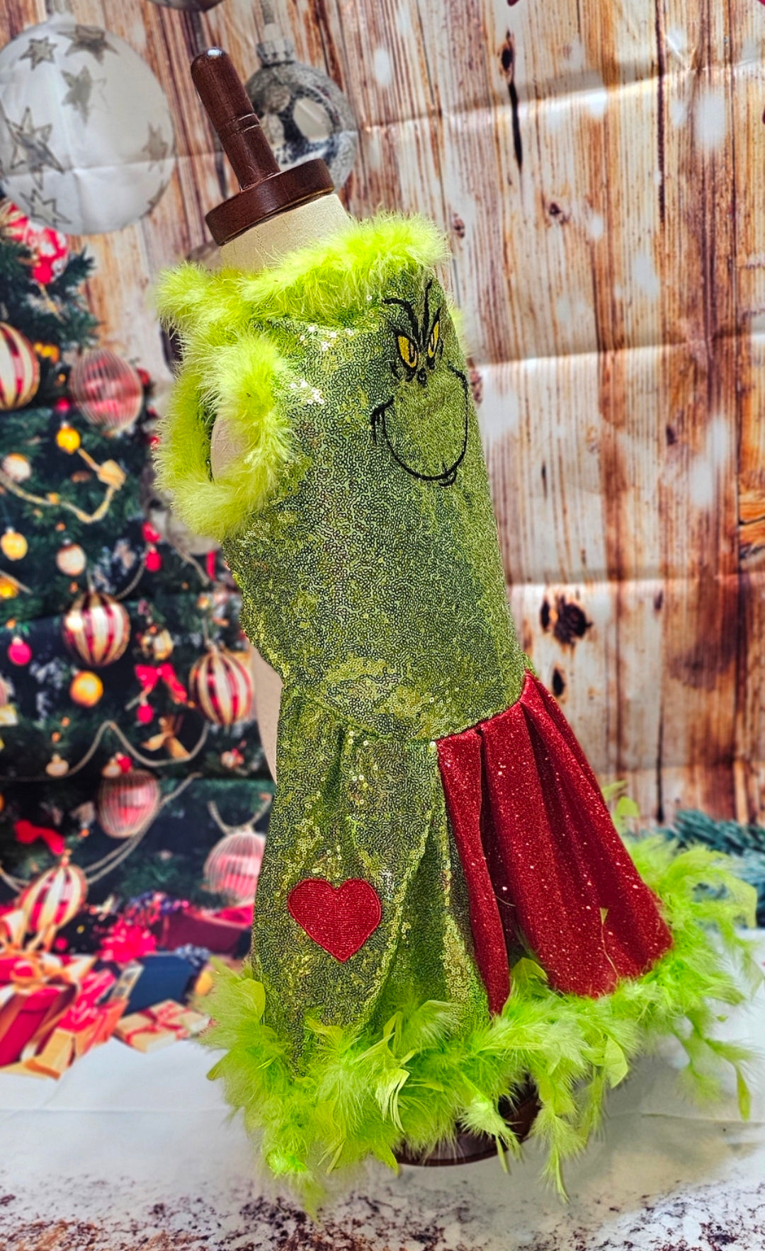 Grinch pet dress, glitter grinch pet dress, sequin glitter dog dress, grinch cat dress