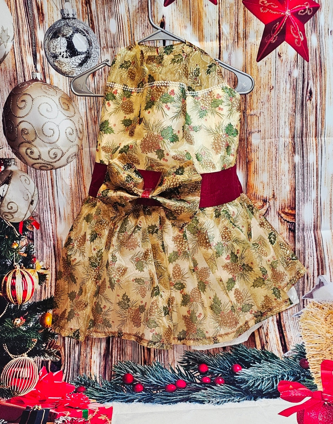 Holiday Pet Dress,  Holiday dog dress, mistle toe pet dress
