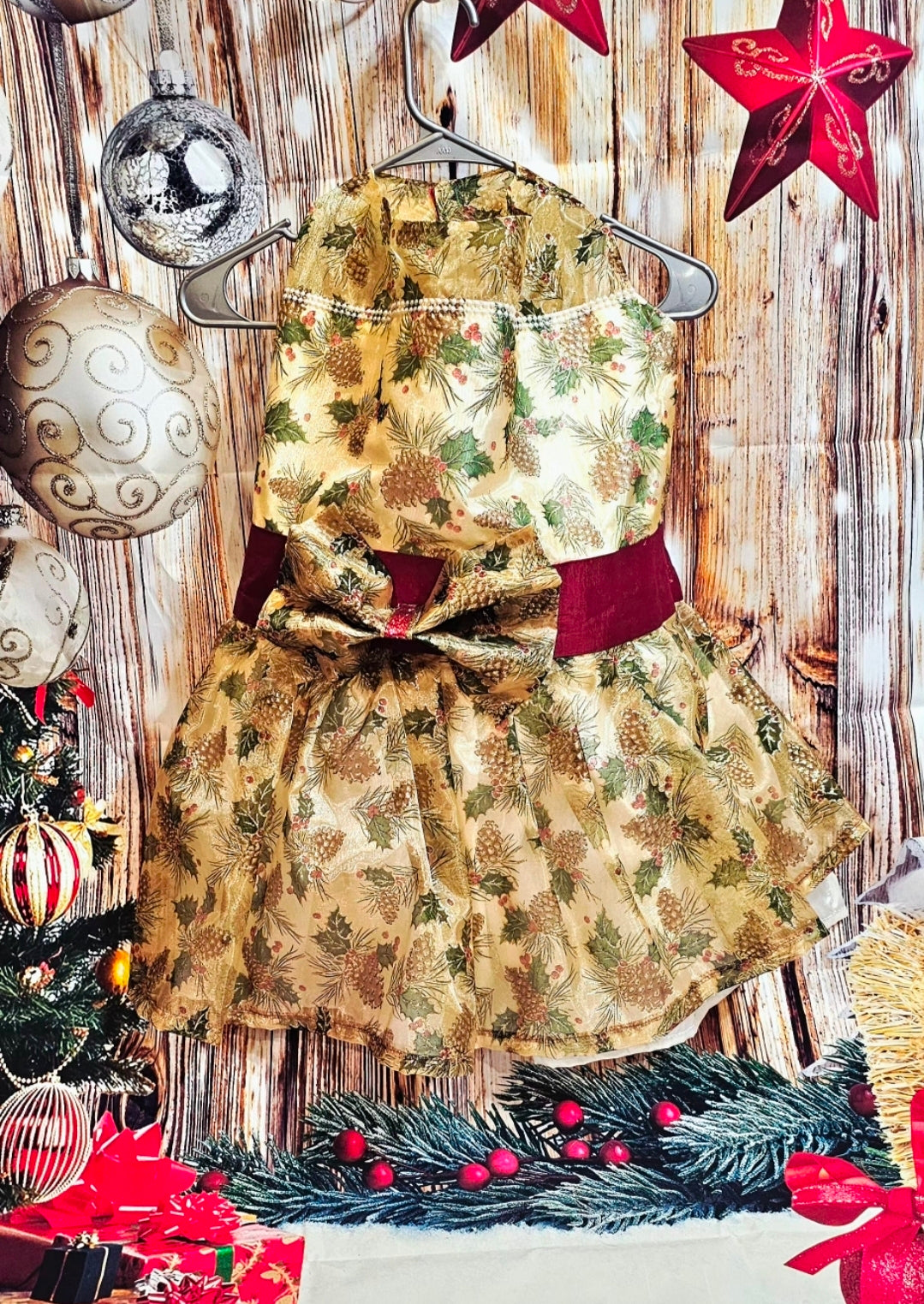 Holiday Pet Dress,  Holiday dog dress, mistle toe pet dress