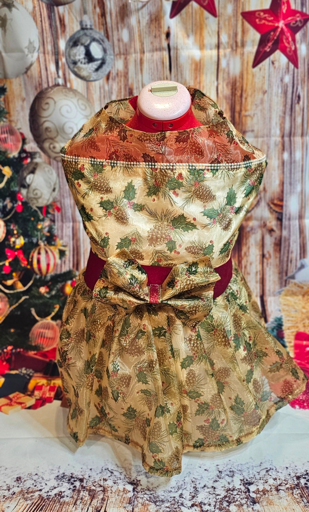 Holiday Pet Dress,  Holiday dog dress, mistle toe pet dress