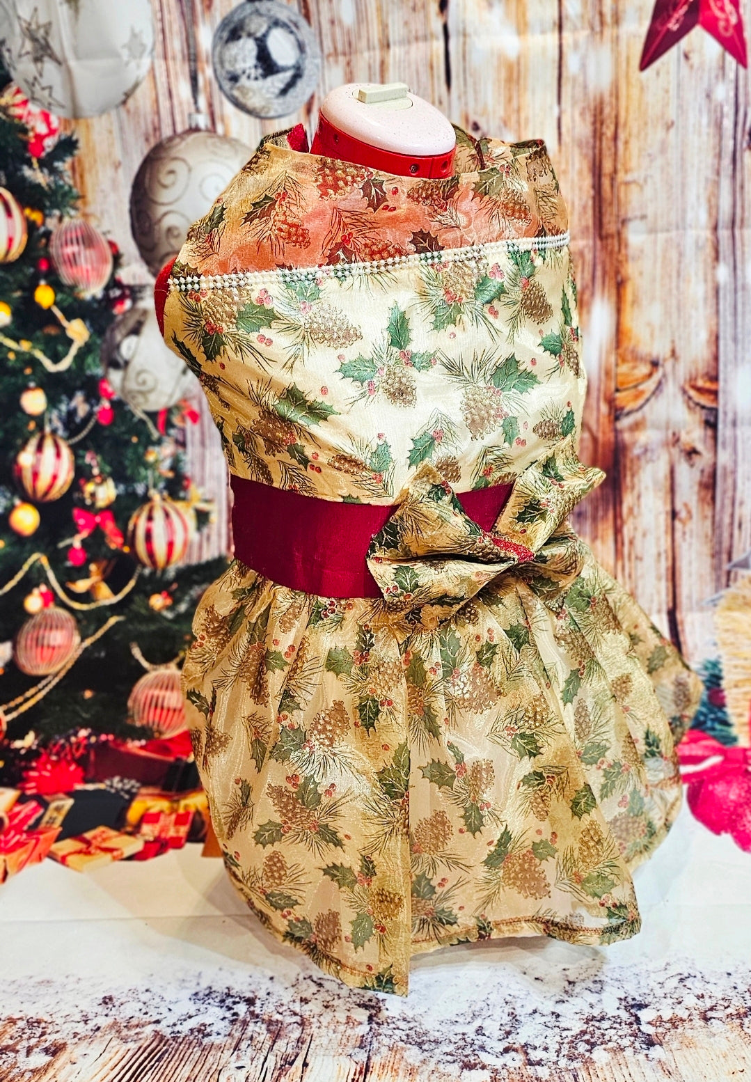 Holiday Pet Dress,  Holiday dog dress, mistle toe pet dress