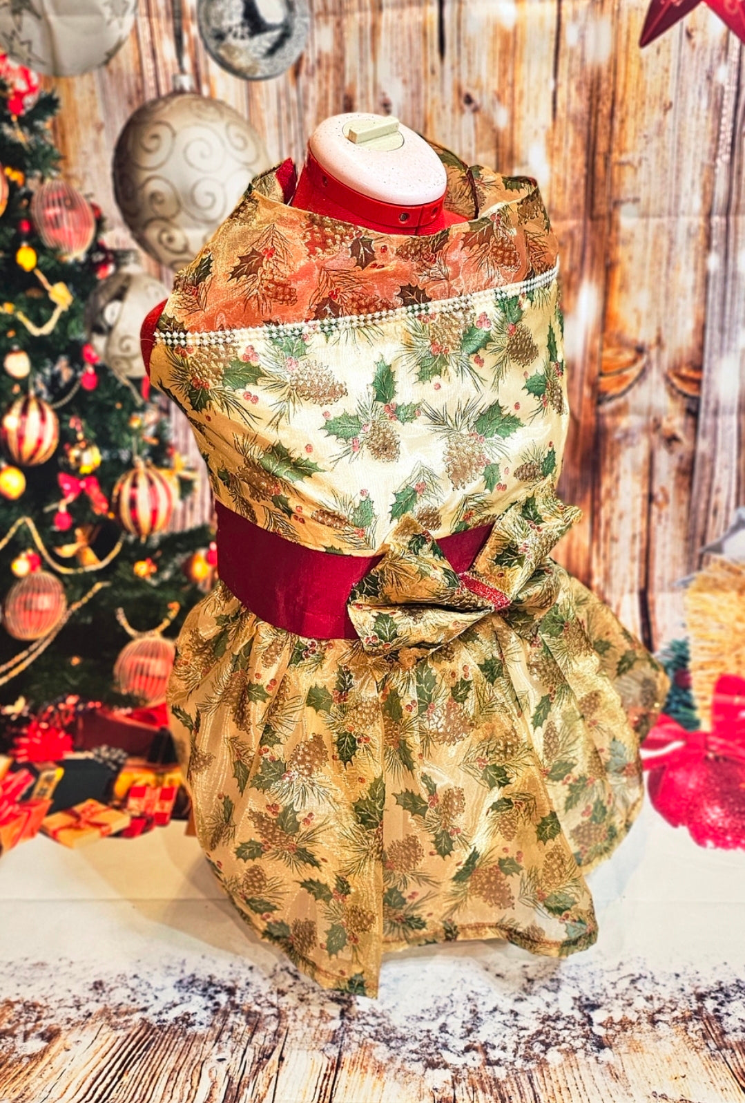 Holiday Pet Dress,  Holiday dog dress, mistle toe pet dress