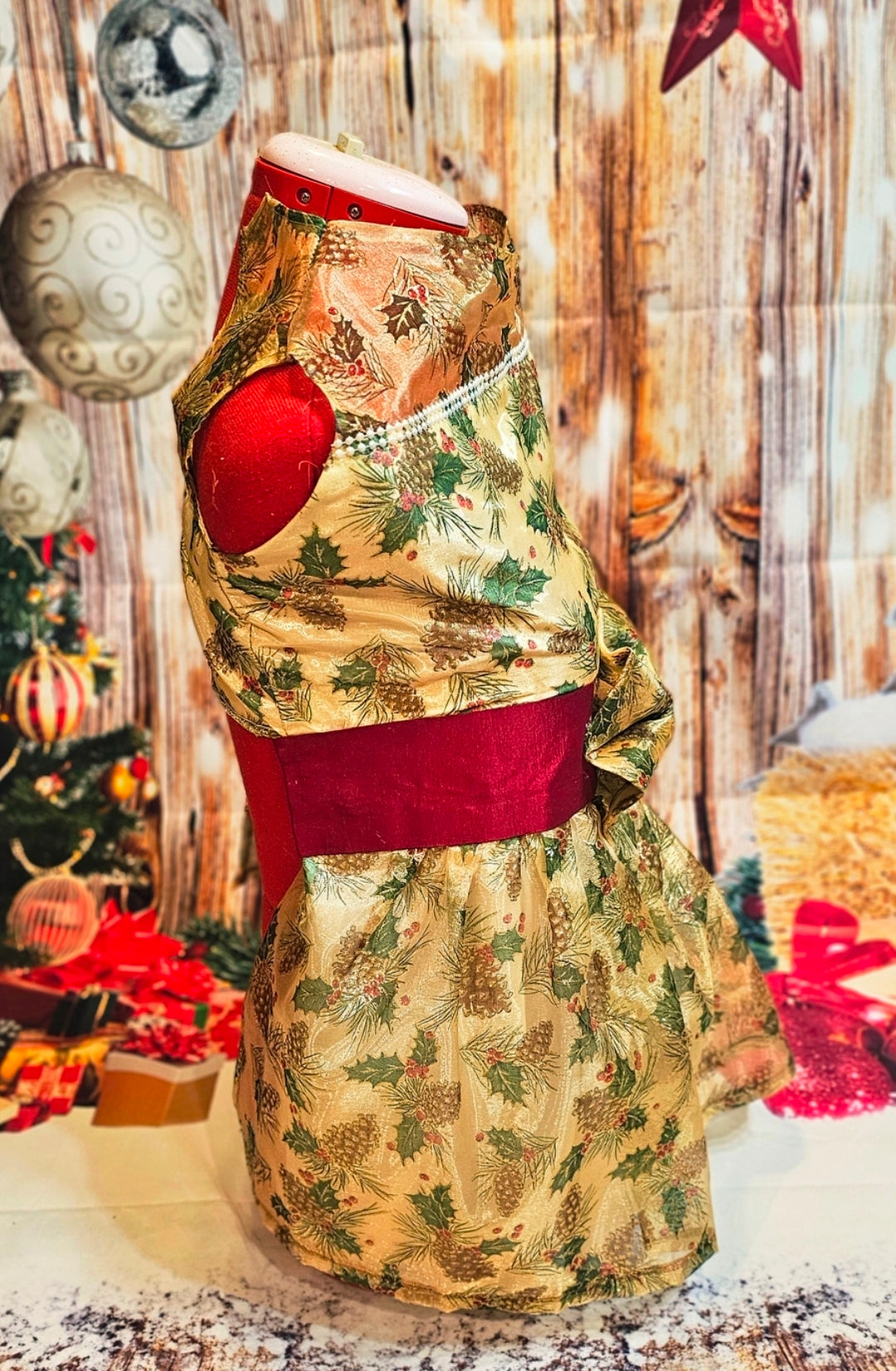 Holiday Pet Dress,  Holiday dog dress, mistle toe pet dress