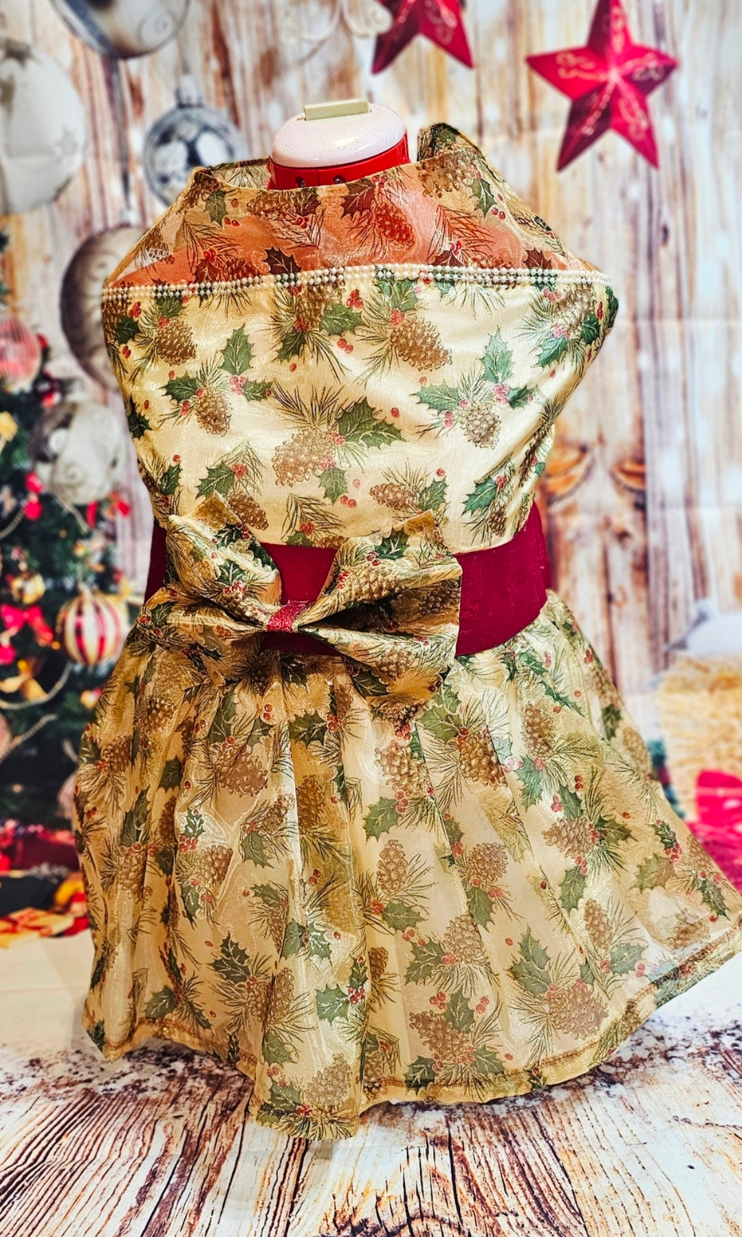Holiday Pet Dress,  Holiday dog dress, mistle toe pet dress