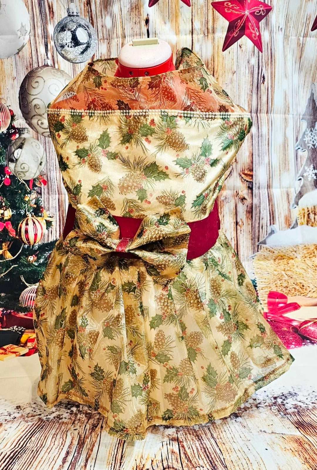 Holiday Pet Dress,  Holiday dog dress, mistle toe pet dress