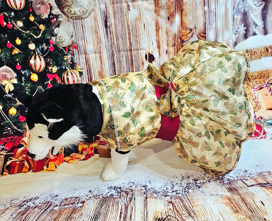 Holiday Pet Dress,  Holiday dog dress, mistle toe pet dress