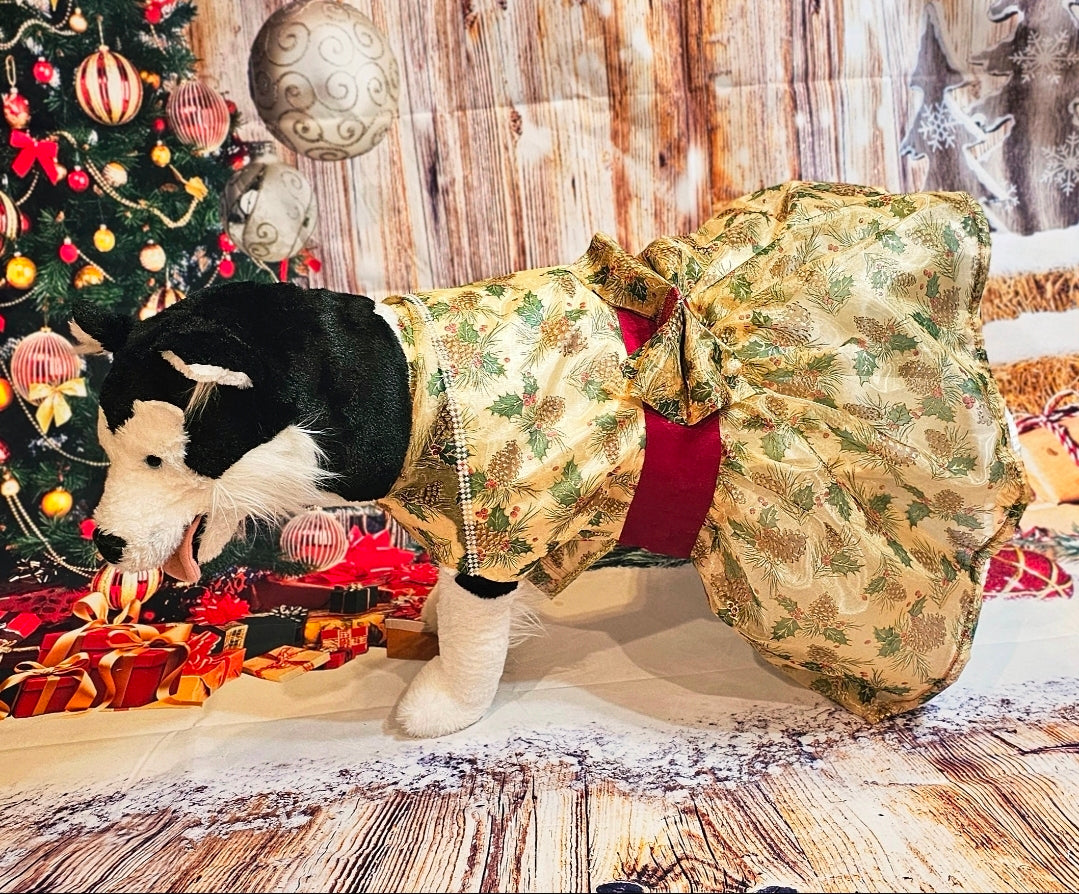 Holiday Pet Dress,  Holiday dog dress, mistle toe pet dress