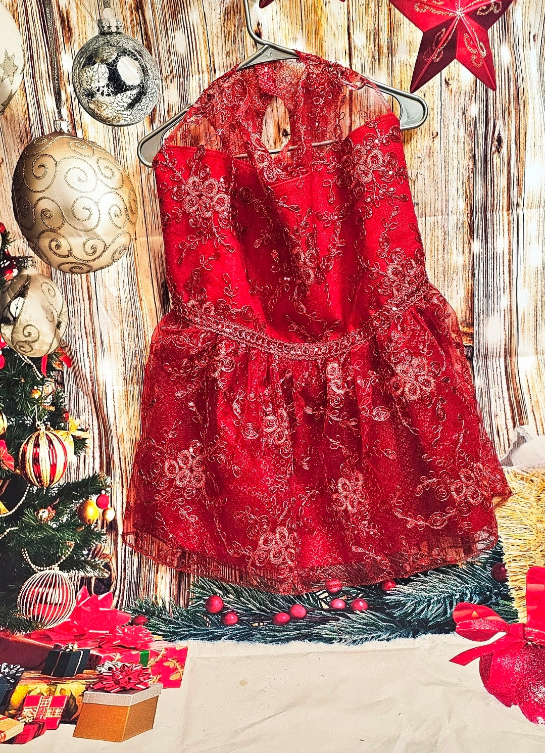 Red Mesh tulle Holiday Pet Dress, Holiday dog dress