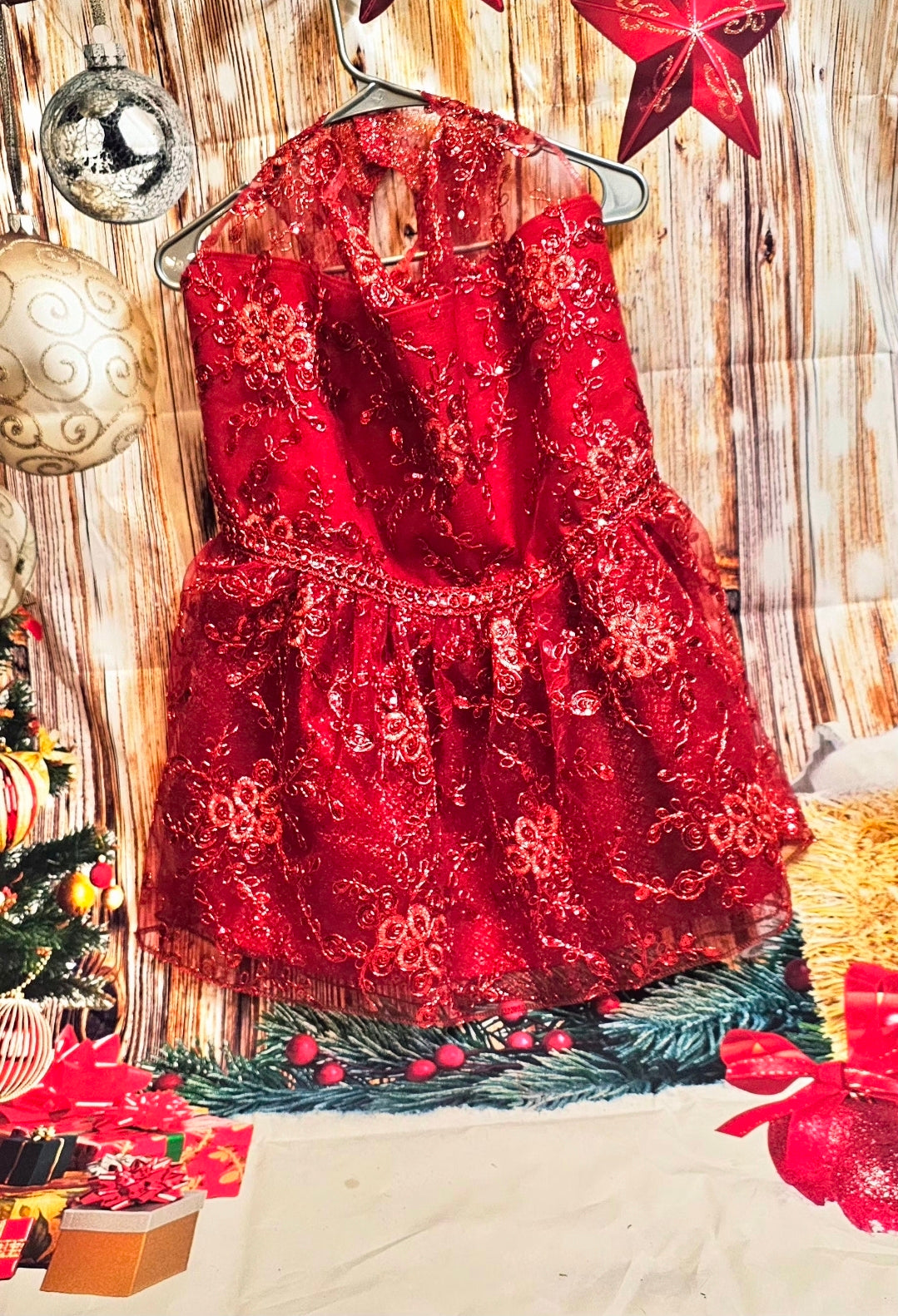 Red Mesh tulle Holiday Pet Dress, Holiday dog dress