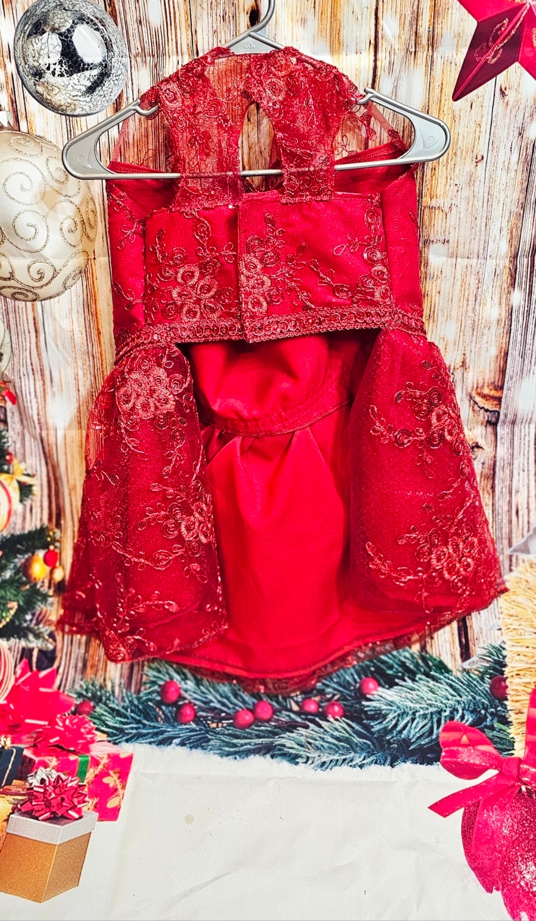 Red Mesh tulle Holiday Pet Dress, Holiday dog dress
