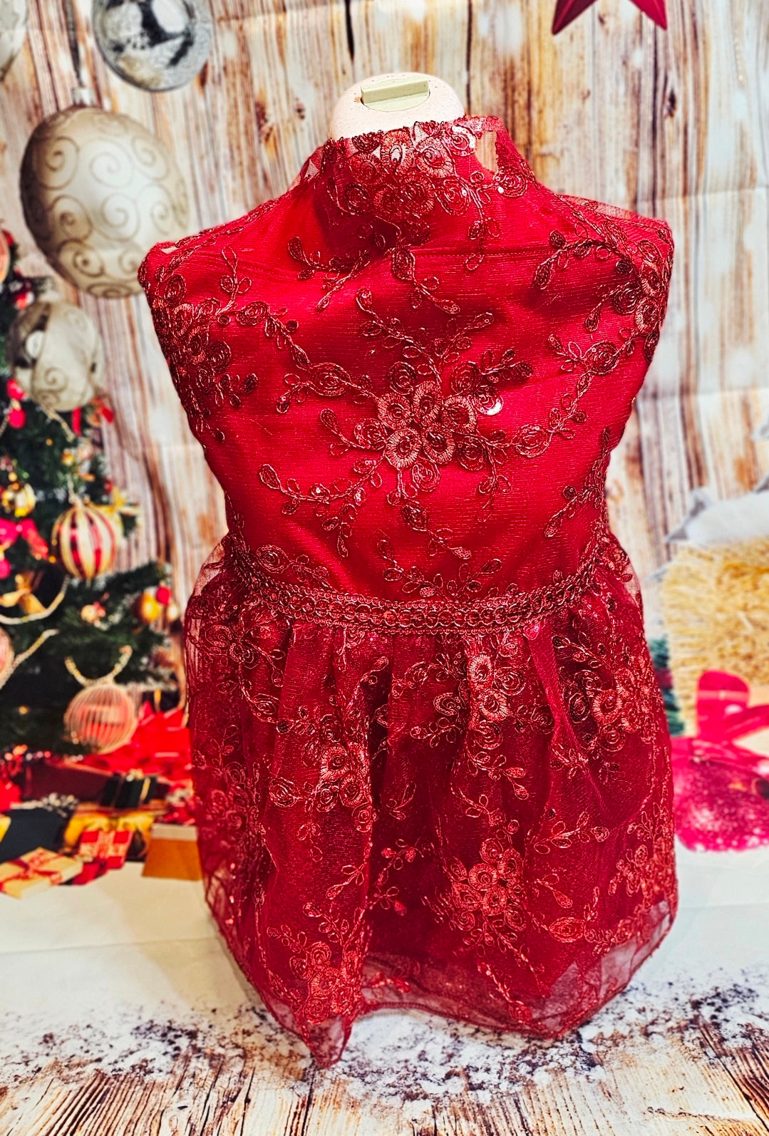 Red Mesh tulle Holiday Pet Dress, Holiday dog dress