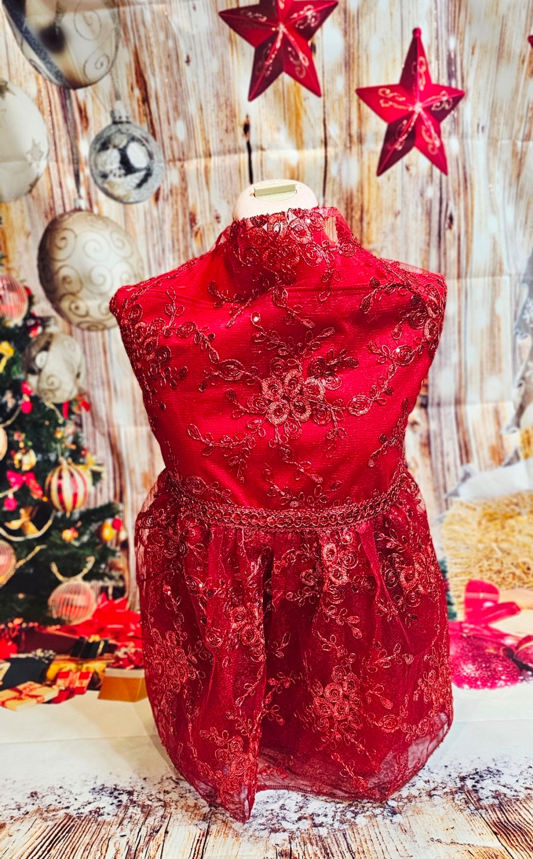 Red Mesh tulle Holiday Pet Dress, Holiday dog dress