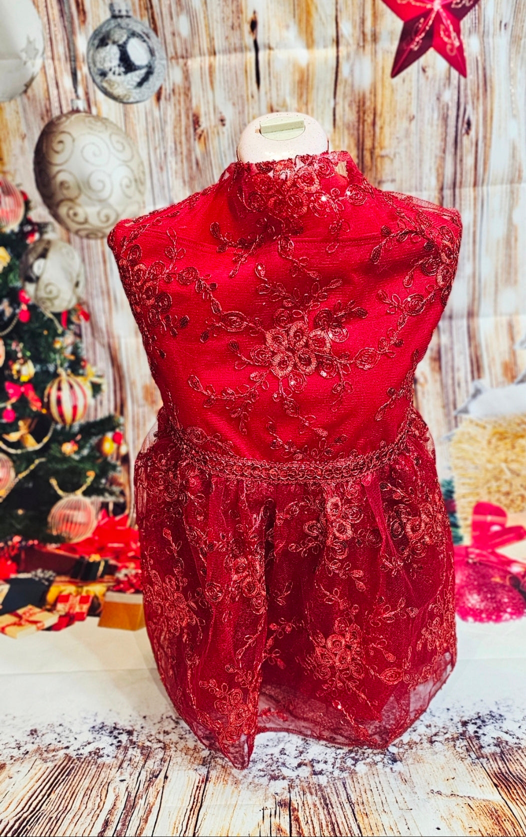 Red Mesh tulle Holiday Pet Dress, Holiday dog dress