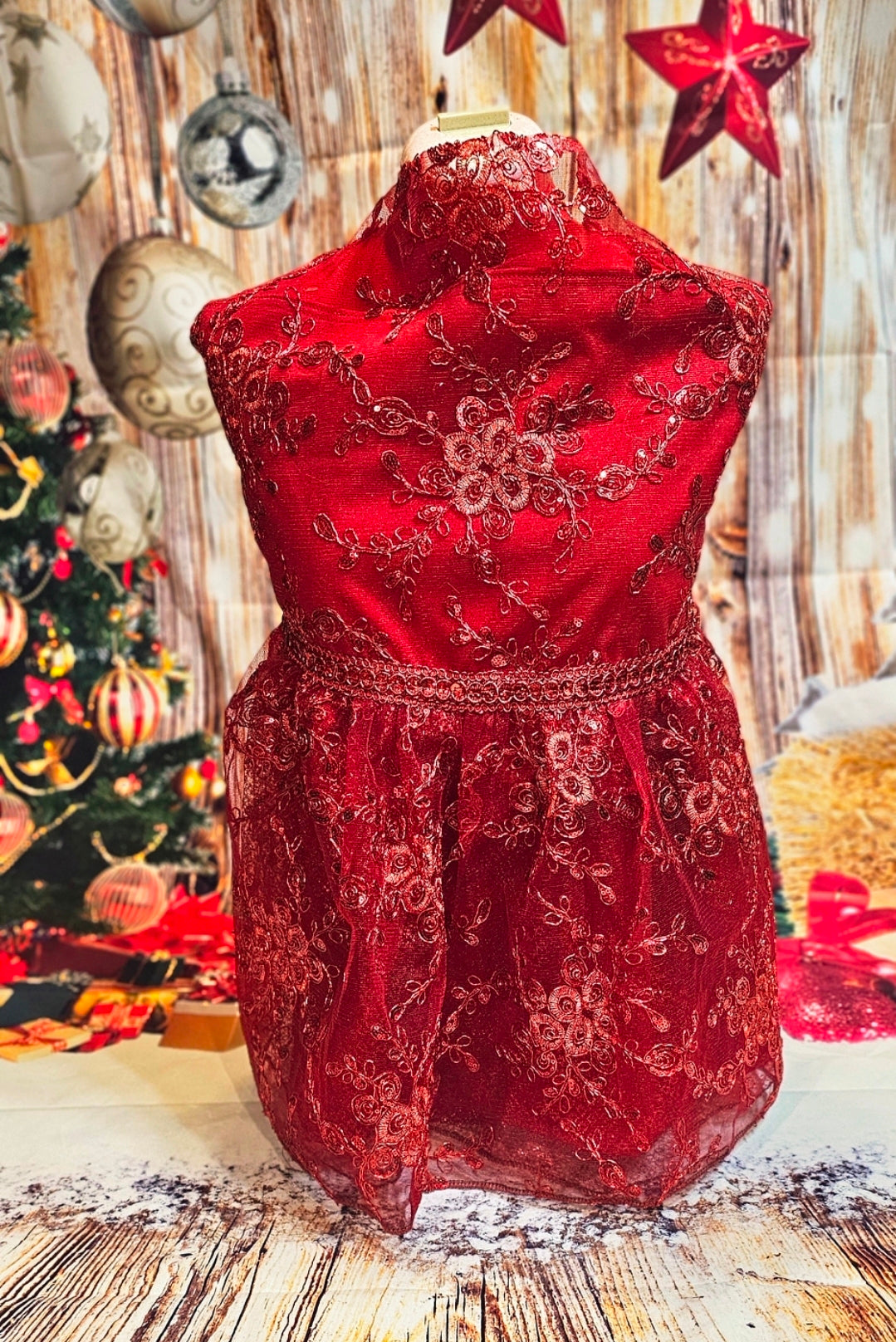 Red Mesh tulle Holiday Pet Dress, Holiday dog dress