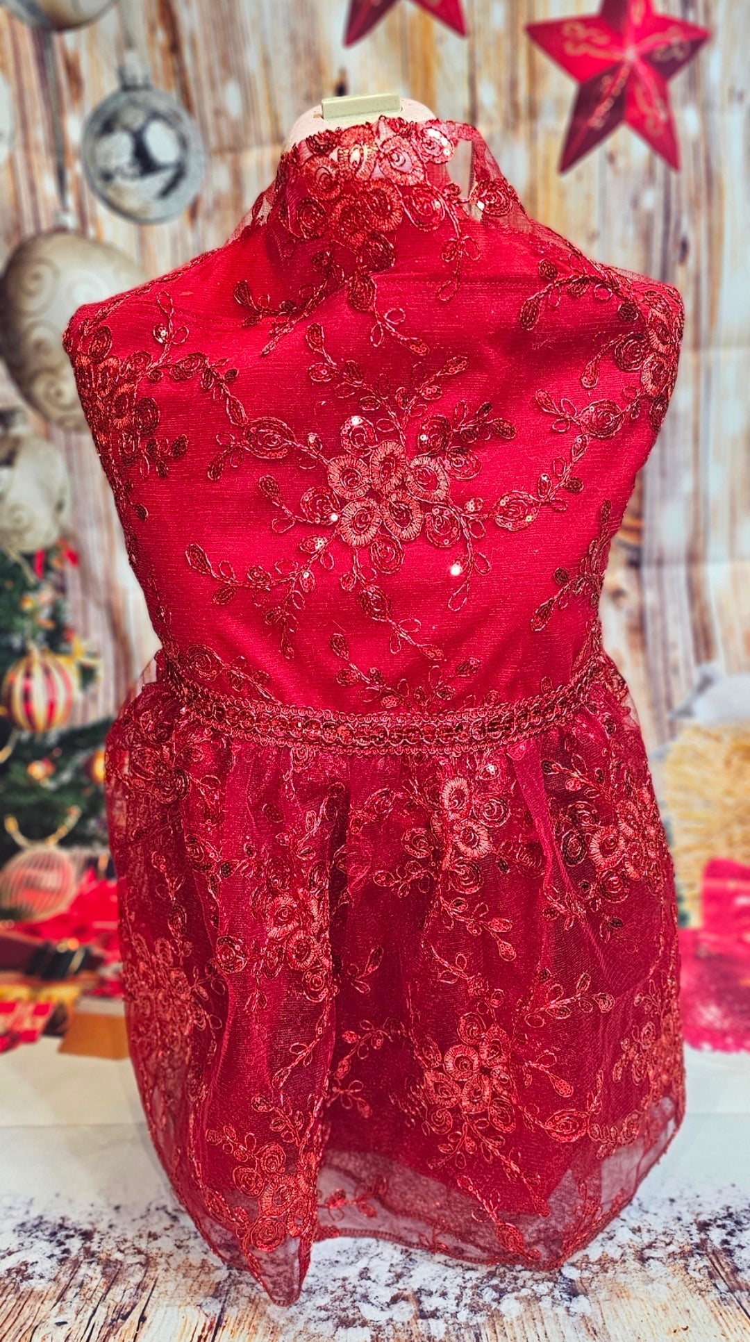 Red Mesh tulle Holiday Pet Dress, Holiday dog dress