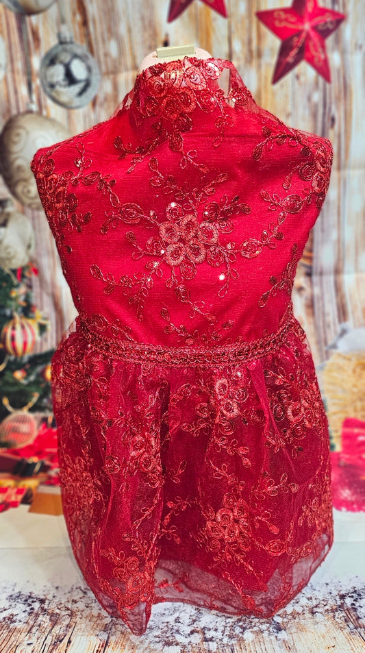 Red Mesh tulle Holiday Pet Dress, Holiday dog dress