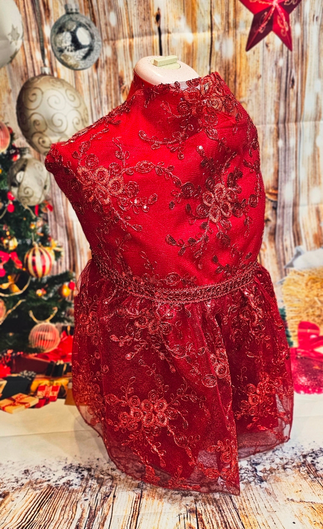 Red Mesh tulle Holiday Pet Dress, Holiday dog dress