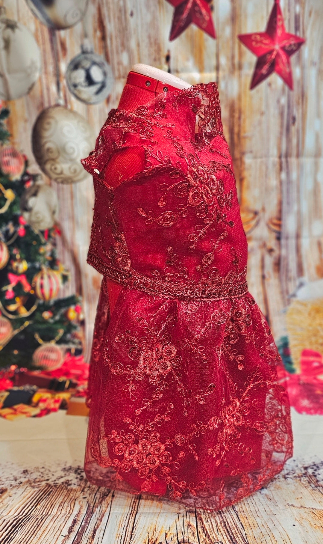 Red Mesh tulle Holiday Pet Dress, Holiday dog dress