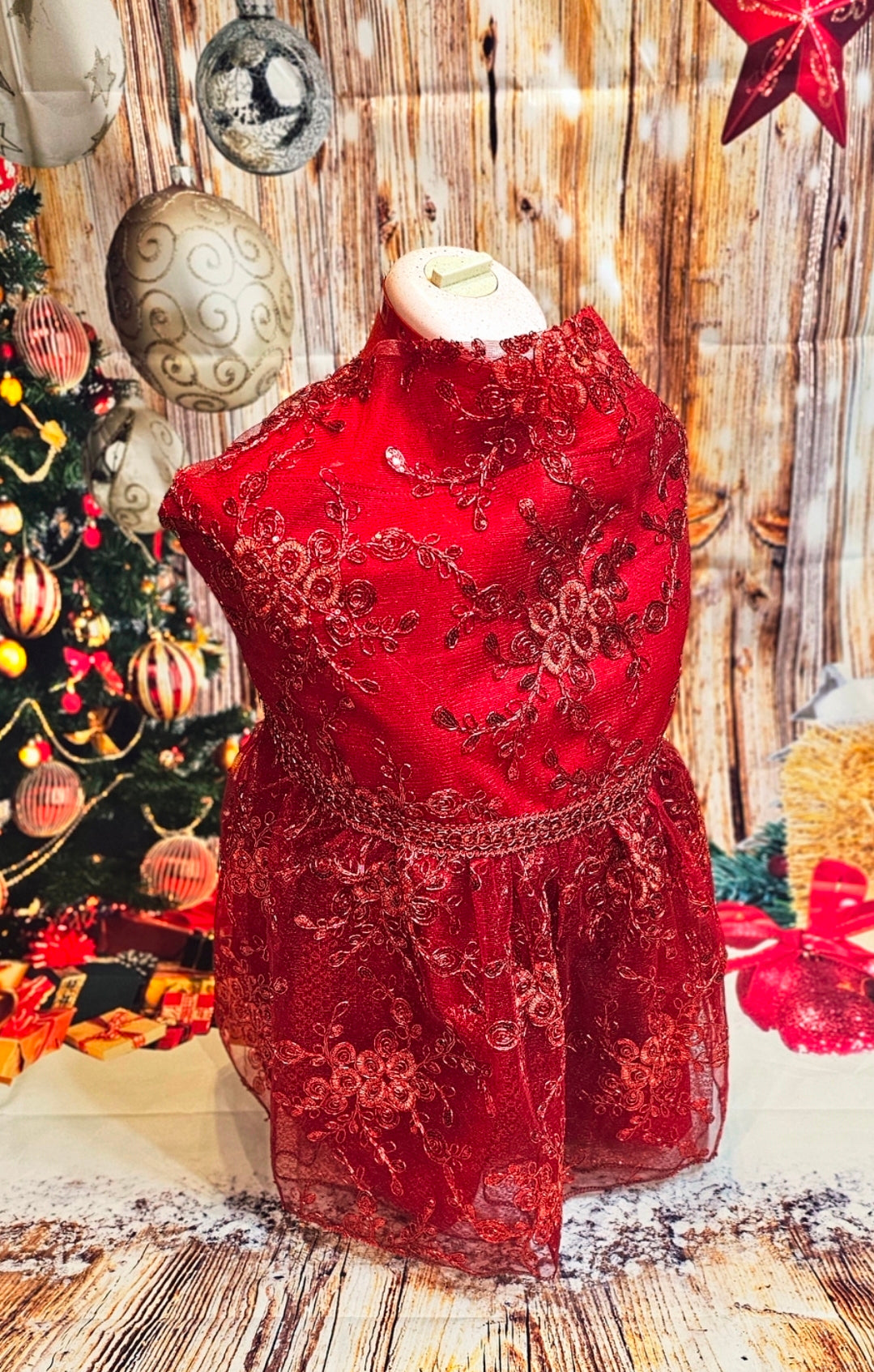 Red Mesh tulle Holiday Pet Dress, Holiday dog dress