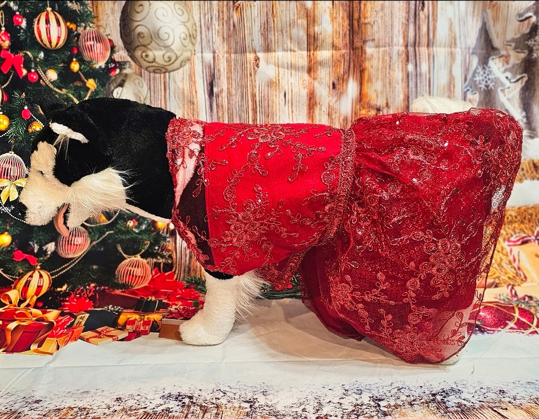 Red Mesh tulle Holiday Pet Dress, Holiday dog dress