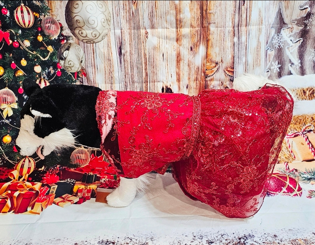 Red Mesh tulle Holiday Pet Dress, Holiday dog dress
