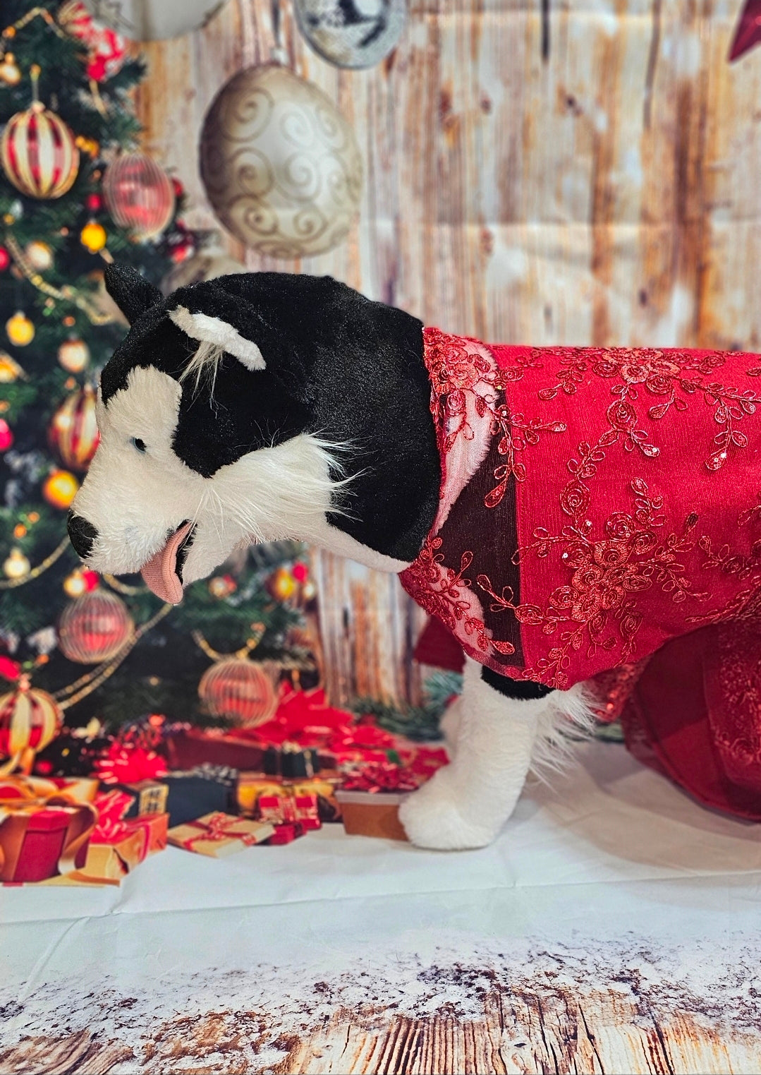 Red Mesh tulle Holiday Pet Dress, Holiday dog dress