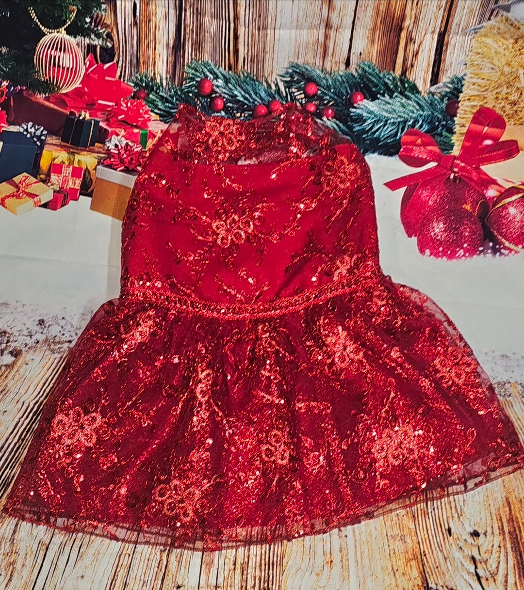 Red Mesh tulle Holiday Pet Dress, Holiday dog dress