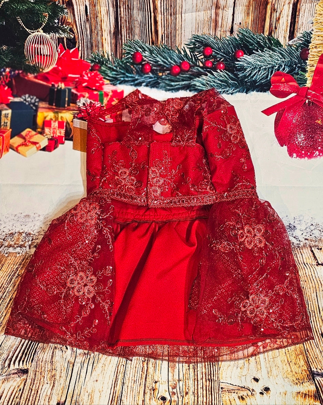 Red Mesh tulle Holiday Pet Dress, Holiday dog dress