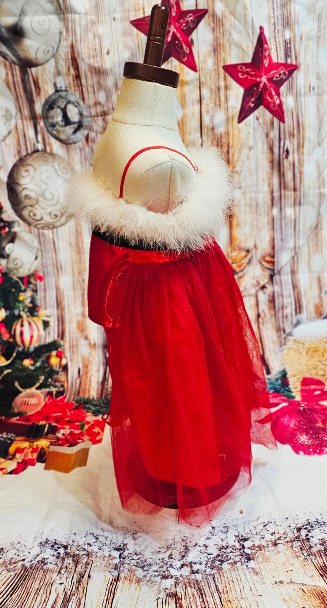 Tulle Santa Pet Dress, Tulle Miss Claus Pet Dress