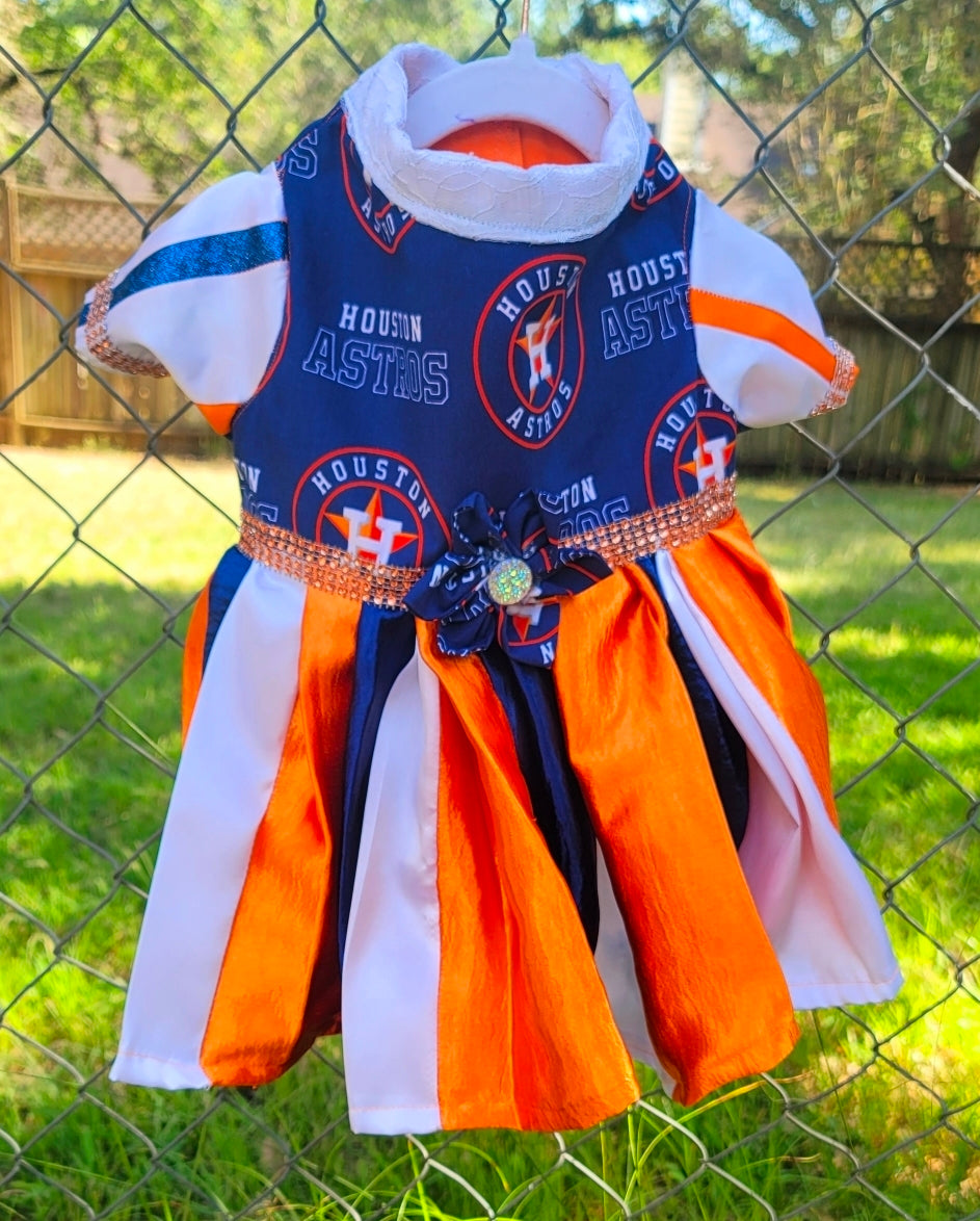 Houston Astros cheerleading pet dress, Astros Cheerleader pet dress