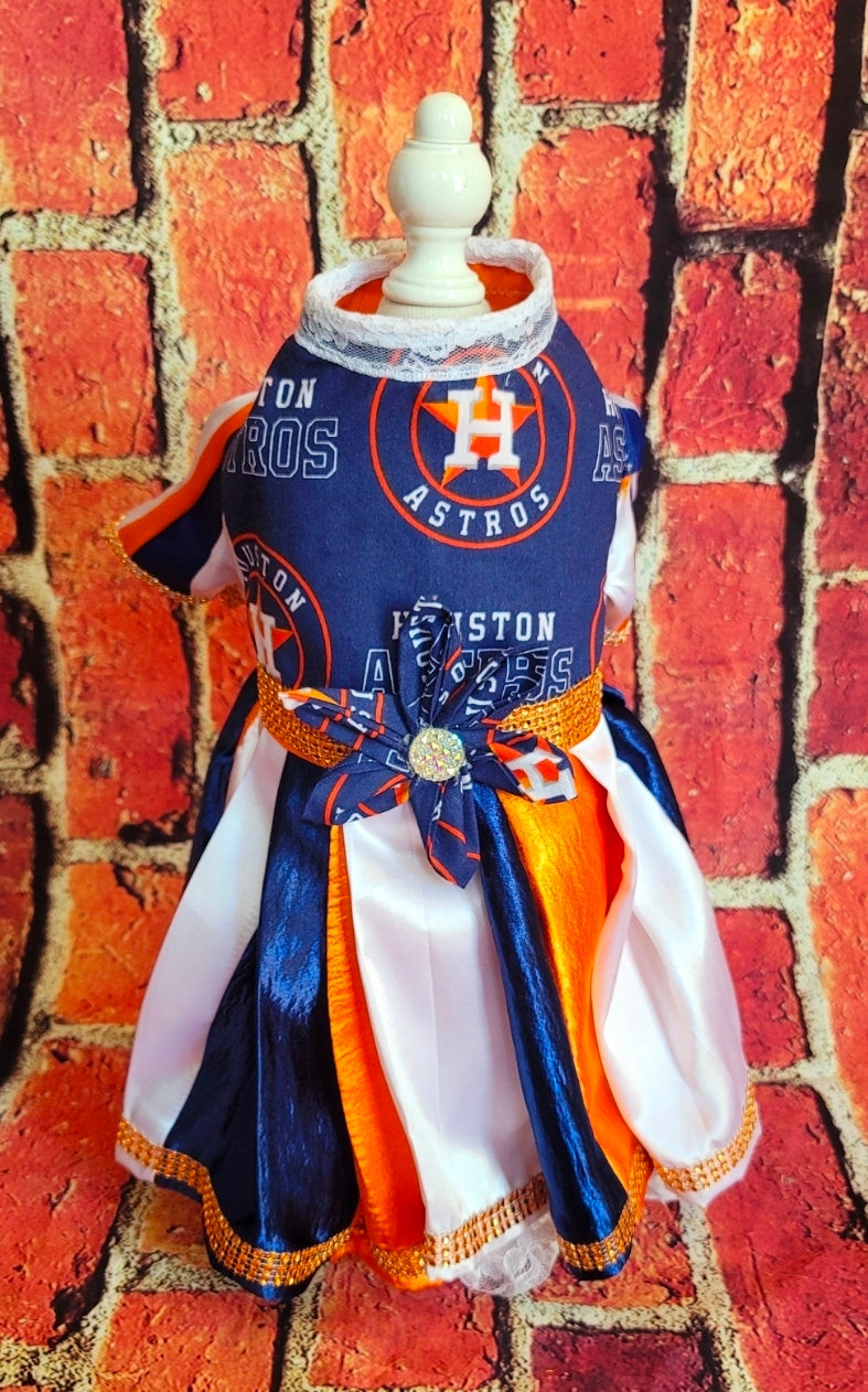 Houston Astros cheerleading pet dress, Astros Cheerleader pet dress