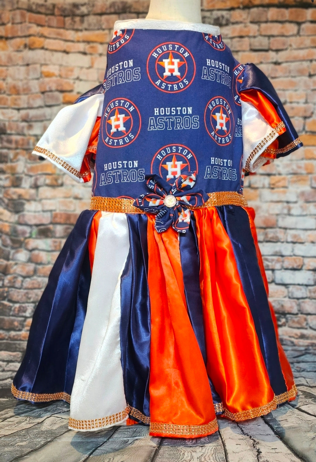 Houston Astros cheerleading pet dress, Astros Cheerleader pet dress