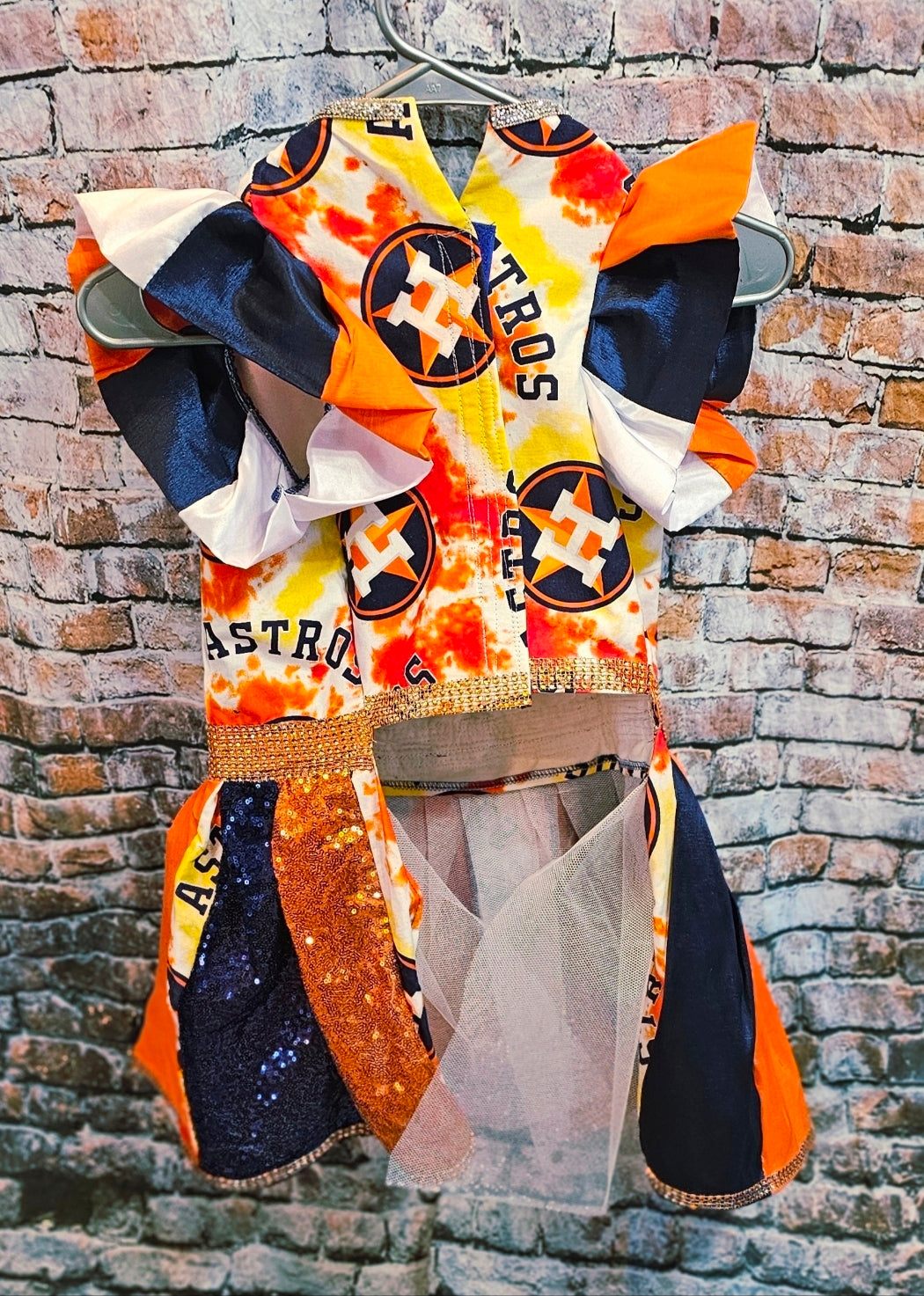 Houston Astros glitter pet dress, Houston Astros sequin pet dress