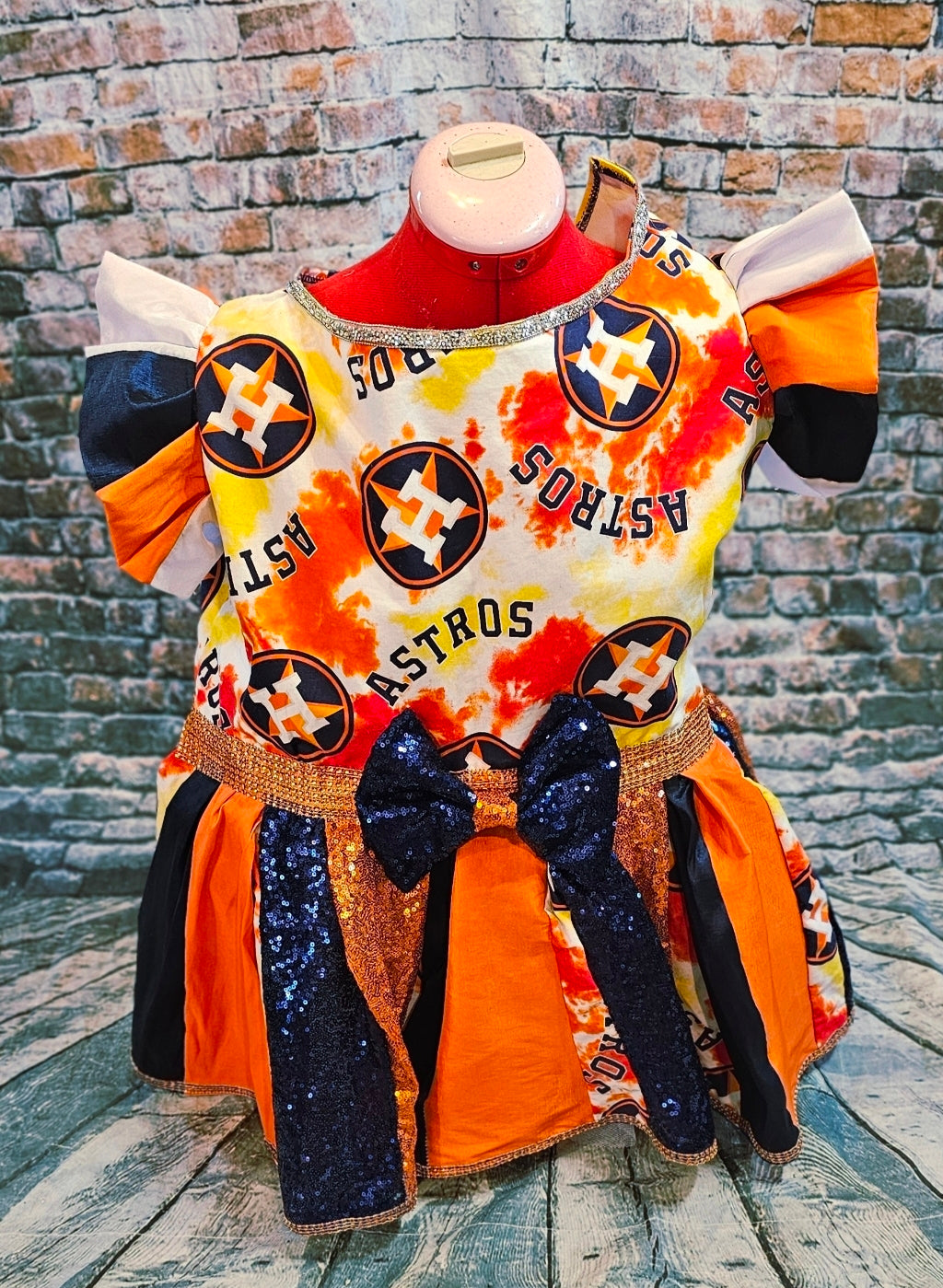 Houston Astros glitter pet dress, Houston Astros sequin pet dress