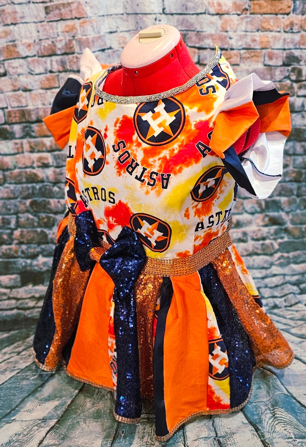 Houston Astros glitter pet dress, Houston Astros sequin pet dress